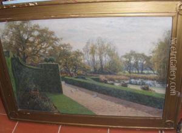 A Formal Garden Oil Painting - Frederik Golden Short