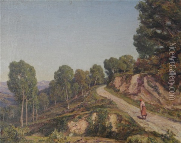 Path To Cagnes Oil Painting - Sir Herbert Edwin Pelham Hughes-Stanton