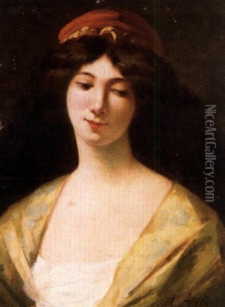 Portrait De Jeune Femme Au Croissant Oil Painting - Angelo Asti