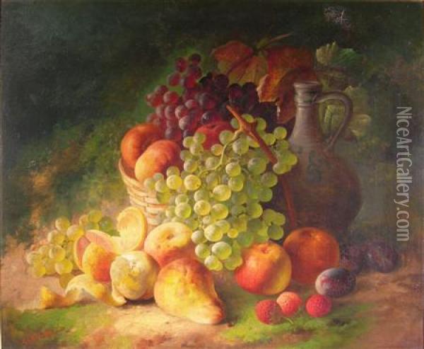 Stll Life With A Carafe And Grapes Oil Painting - G.J. Broome