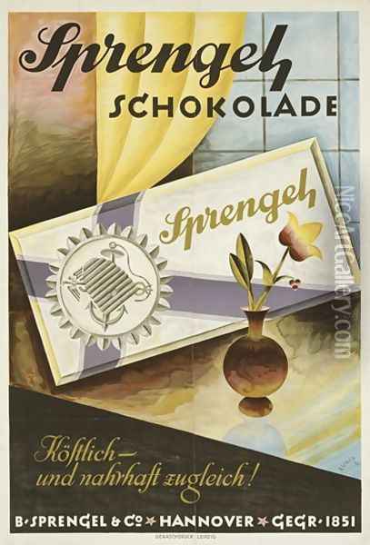 German advertisement for Sprengel chocolate, produced by B Sprengel und Co., Hannover, 1924 Oil Painting - Richard Rump