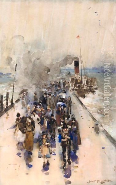 A Rainy Day, Alloa Pier Oil Painting - James Watterston Herald