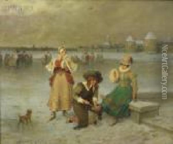 Skating On The Pond Oil Painting - George Henry Boughton