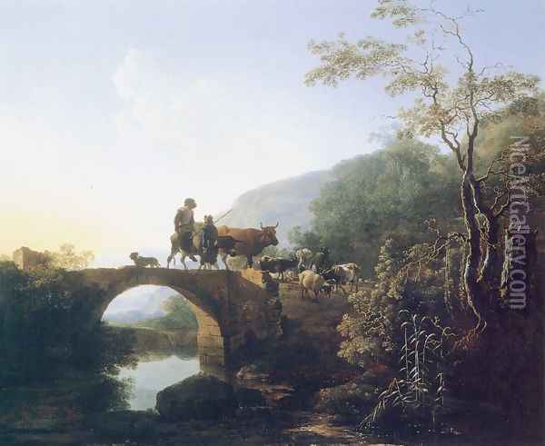 Bridge in an Italian Landscape Oil Painting - Paulus Potter