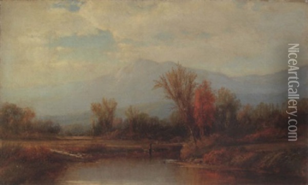 Expansive Landscape With Mountain And Figure Near Stream Oil Painting - Albert Bierstadt