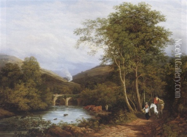 View On The Burle, Near Dulverton, Somerset Oil Painting - George Samuel