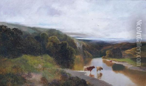 The Peaceful River, 
The Eden Near Carlisle Oil Painting - Thomas Henry Gibb