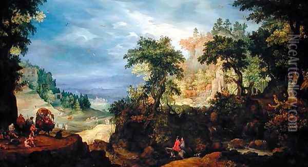 Landscape with travellers Oil Painting - Pieter Schoubroeck