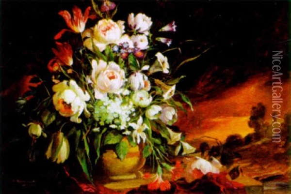 Blumenstraus In Einer Landschaft Oil Painting - Max Fuhrmann