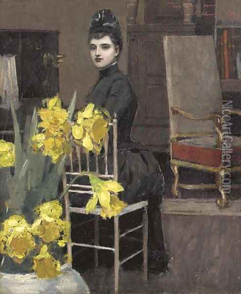 In the Music Room with Daffodils Oil Painting - William Sullivant Vanderbilt Allen
