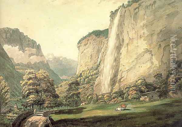 The Valley of Lauterbrunnen and the Staubbach 1770 Oil Painting - William Pars