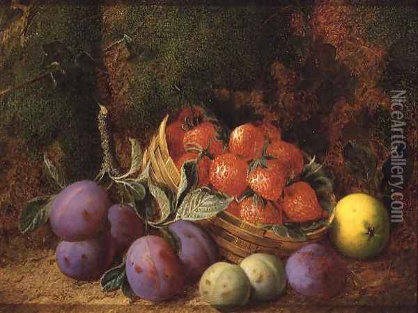 Plums and Stawberries Oil Painting - George Clare