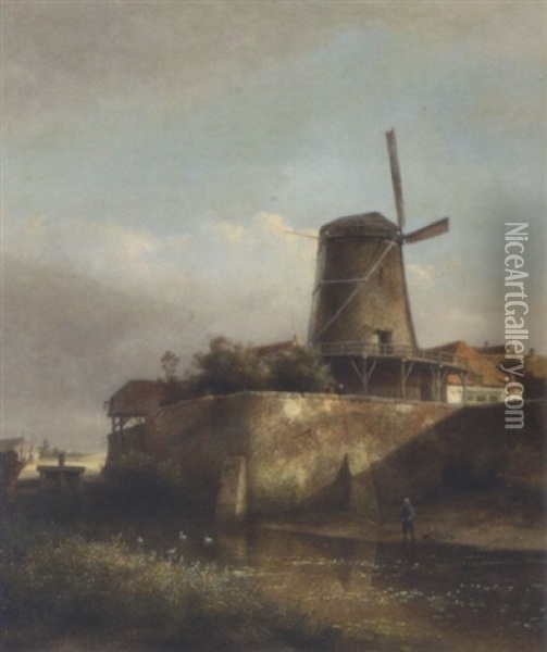 Fishing By The Windmill Oil Painting - Kasparus Karsen