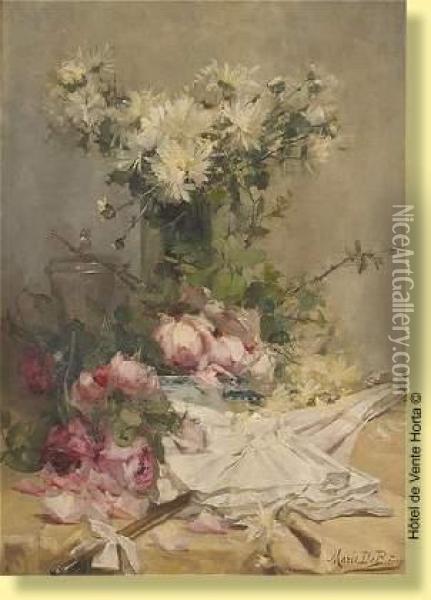 Composition A L'ombrelle Et A La Jetee De Roses Oil Painting - Marie De Bievre
