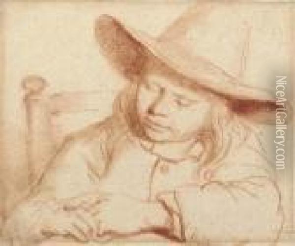 Portrait Of A Boy Seated At A 
Table Sleeping (recto); A Seated Man In Profile To The Left (verso) Oil Painting - Nicolaes Maes
