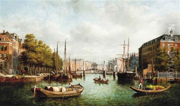 On The Amstel Oil Painting - Andrew Sheerboom