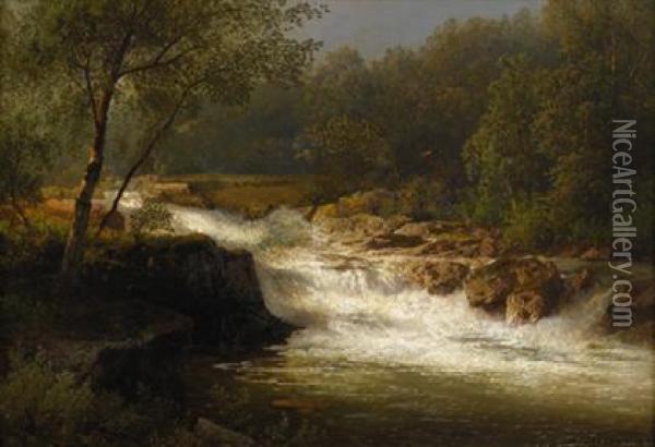 Jackson Falls, N. Hampshire Oil Painting - Herman Herzog