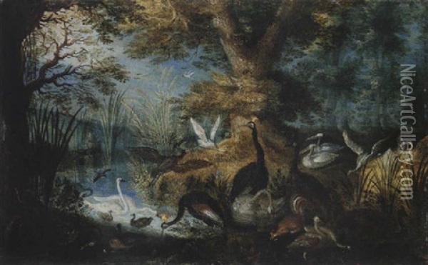 A River Landscape With Fowl Oil Painting - Roelandt Savery