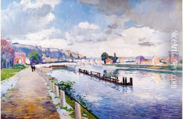 Vue Du Pont De Jambes A Namur Oil Painting - Paul Mathieu