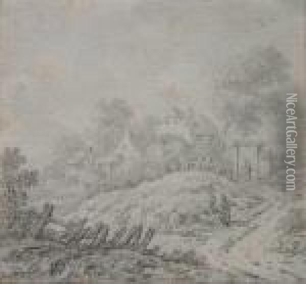 Landschaft Mit Anwesen, Im Vordergrund Mit Zwei Sitzenden Personen Oil Painting - Johann Christoph Dietzsch