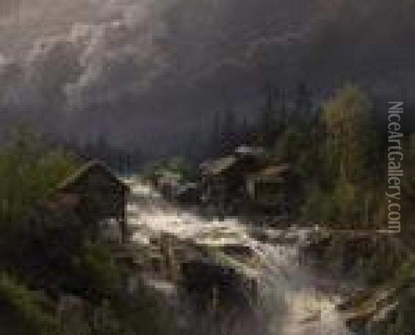 Squall Over The Old Mill Oil Painting - Herman Herzog