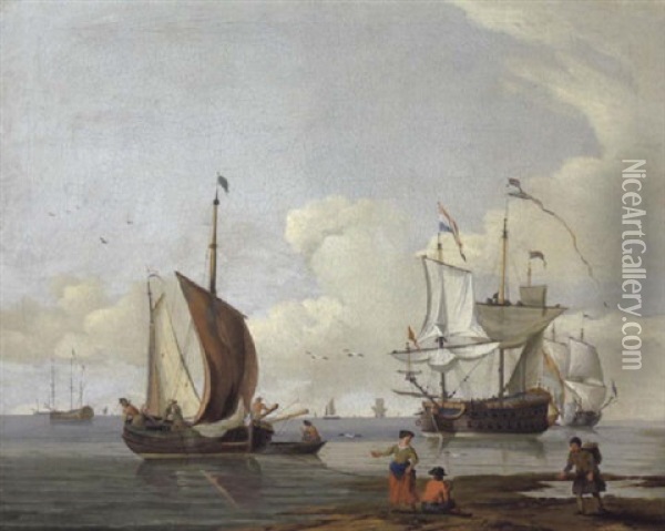 Schiffe Auf Ruhiger See Oil Painting - Jan van Os