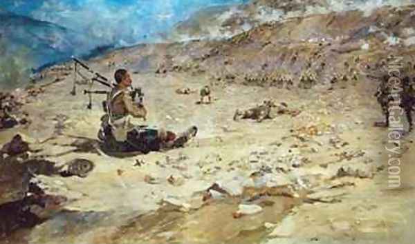 Piper George Findlater 1872-1942 of the Gordon Highlanders earning the Victoria Cross at Dargai in 1897 Oil Painting - Edward Matthew Hale