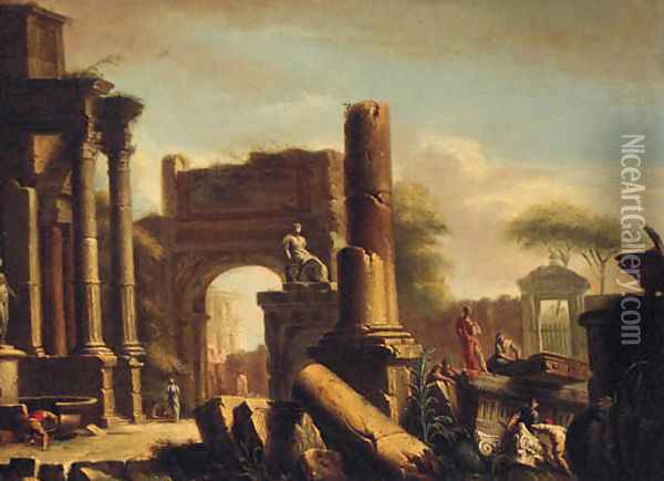 Figures amongst classical ruins 2 Oil Painting - Giovanni Paolo Panini