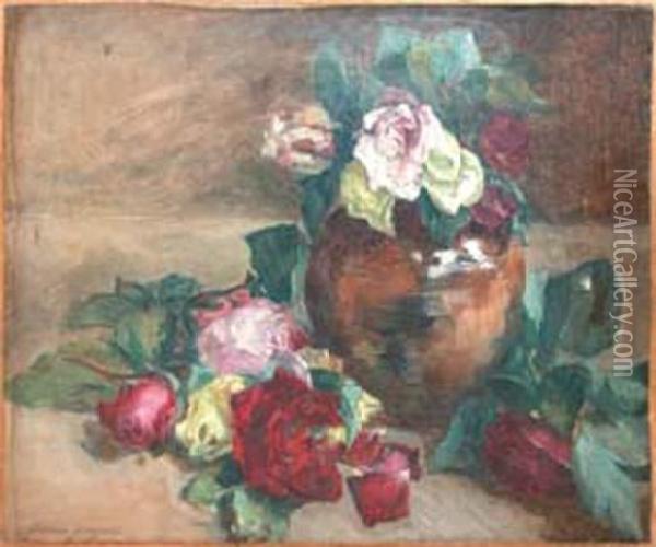 Jete Et Bouquet De Roses Oil Painting - Jeanne Guerard-Gonzales