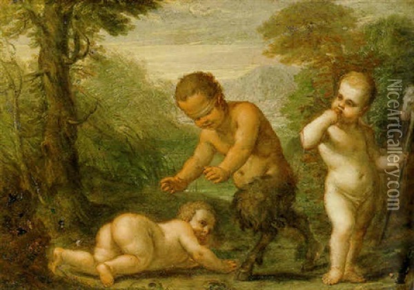 A Baby Satyr And Two Babys At Play Oil Painting - Sebastiano Ricci