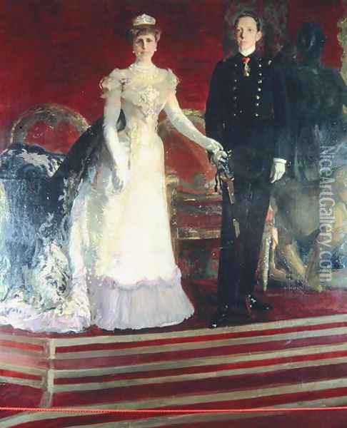 Portrait of King Alfonso XIII of Spain, and his mother, Queen Maria Christina Oil Painting - Joaquin Sorolla Y Bastida