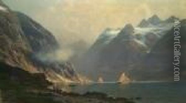 Fjordlandschaft. Unten Links Signeirt J. Harders Oil Painting - Johannes Hardes