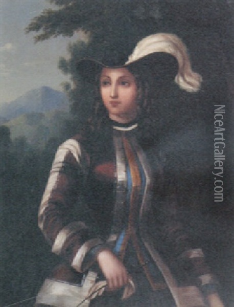 A Young Lady In Hunting Dress Oil Painting - Alfred De Dreux
