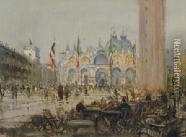 View Of The Piazza San Marco, Venice Oil Painting - Otto Hammel
