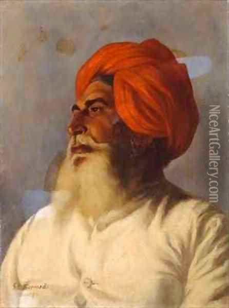Ganda Singh, a Sikh chaprassee of Col Wilmer's topographical No 14 survey party 2 Oil Painting - Gertrude Ellen Burrard