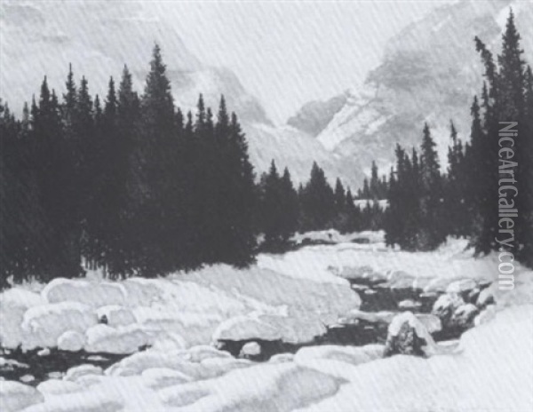 The Open Stream, Jasper Park, Alberta Oil Painting - Francis Hans Johnston