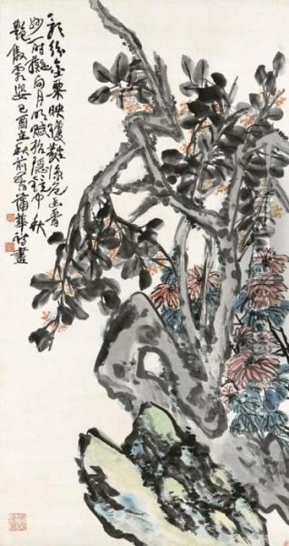 Flowers And Rock Oil Painting - Pu Hua