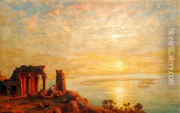 The Egyptian Temple Kom Ombo At Aswan, Sunset Oil Painting - Ernst Koerner