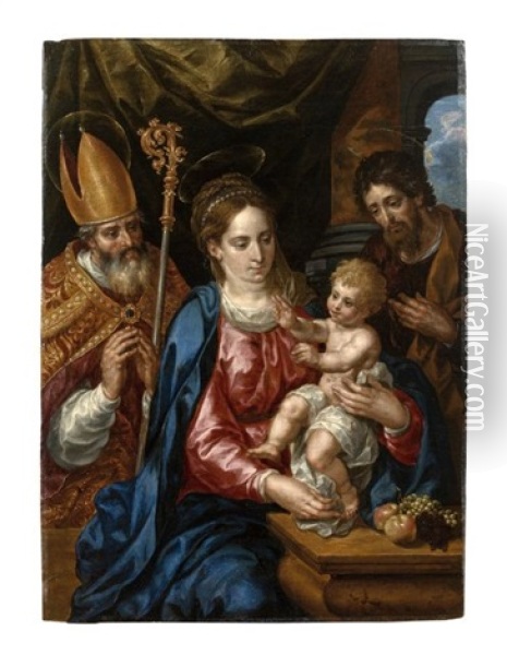 La Sainte Famille Avec Saint Augustin Oil Painting - Hendrick De Clerck