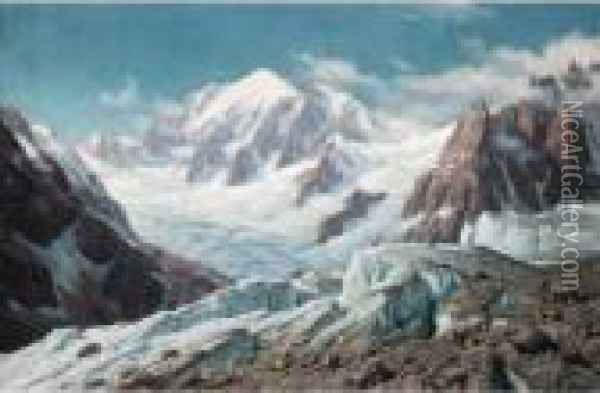 View Of The Mont Blanc From The Talefre Glacier Oil Painting - Rudolf Reschreiter