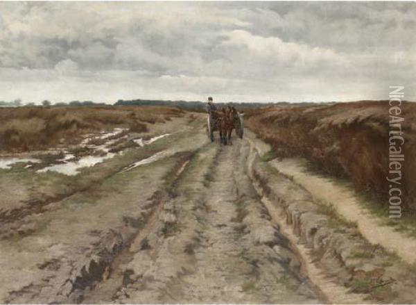 A Plower On A Dirt Road Oil Painting - Jef Louis Van Leemputten