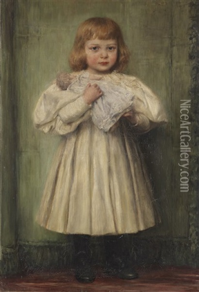 Madchen Mit Puppe (die Adoptivtochter Des Kunstlers) Oil Painting - Wilhelm Karl Raeuber