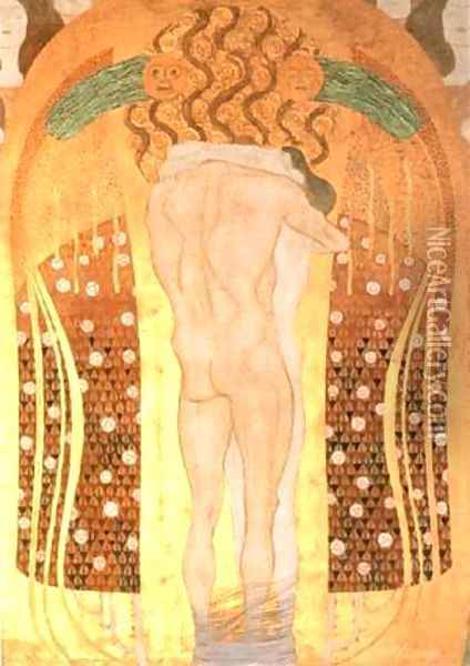 Hymn to Joy Detail from Bethoven Friezze 1902 Oil Painting - Gustav Klimt