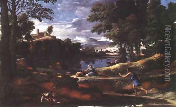 Landscape with a Man Killed by a Snake 1648 Oil Painting - Nicolas Poussin
