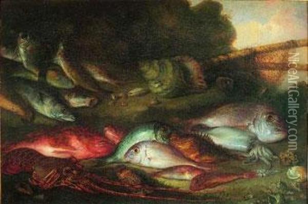 Bodegon De Peces, Langosta Y Caracolas Oil Painting - Agustin Buades Y Muntaner