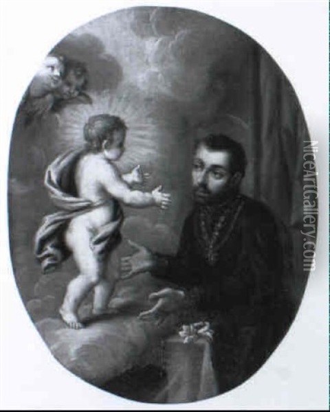 St. Luigi Gonzaga With Infant Christ Oil Painting - Jose De Paez