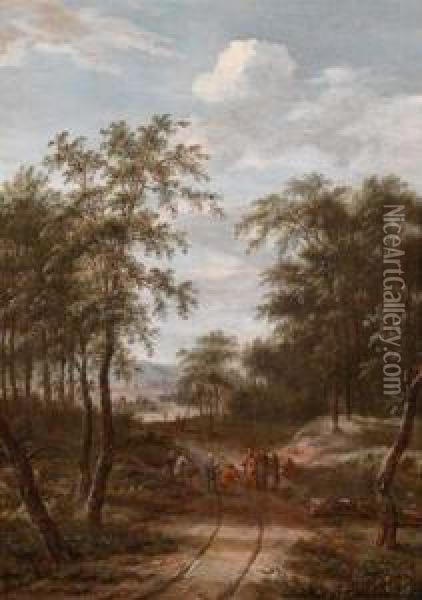 Eine Bewaldete Landschaftmit Dem Gang Nach Emmaus Oil Painting - Dionys Verburgh