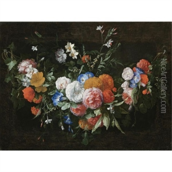 A Swag Of Flowers, Including Roses And Morning Glory Oil Painting - Hieronymus Galle the Elder