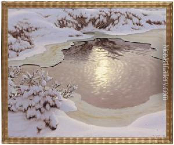 Solreflexer I Kalla (vinter) Oil Painting - Gustaf Fjaestad