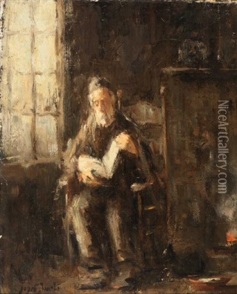 Rabbi Reading By The Window Oil Painting - Jozef Israels